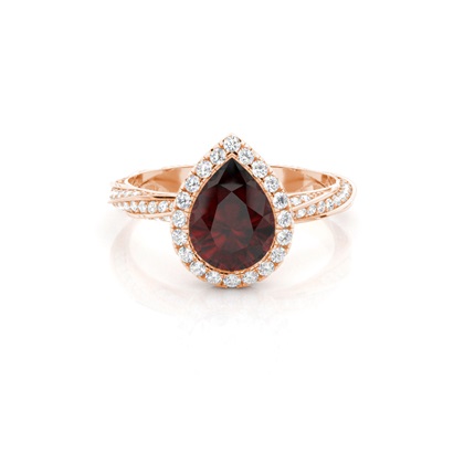 Bezel Setting Garnet Halo Engagement Ring
