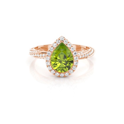 Bezel Setting Peridot Halo Engagement Ring