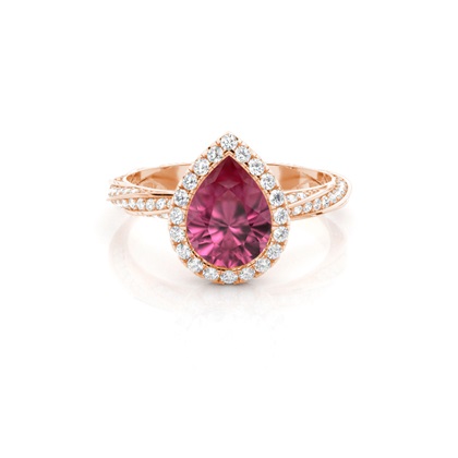 Bezel Setting Pink Tournamile Halo Engagement Ring