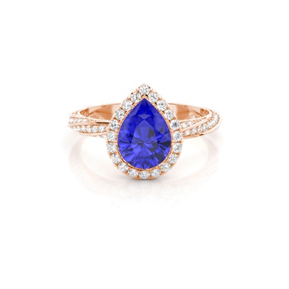 Bezel Setting Tanzanite Halo Engagement Ring