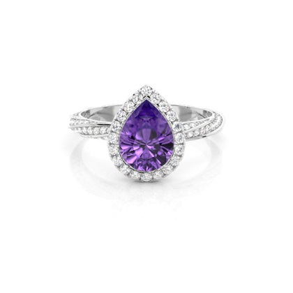 Bezel Setting Amethyst Halo Engagement Ring