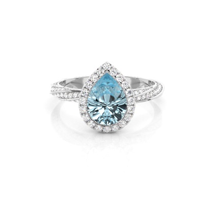 Bezel Setting Aquamarine Halo Engagement Ring