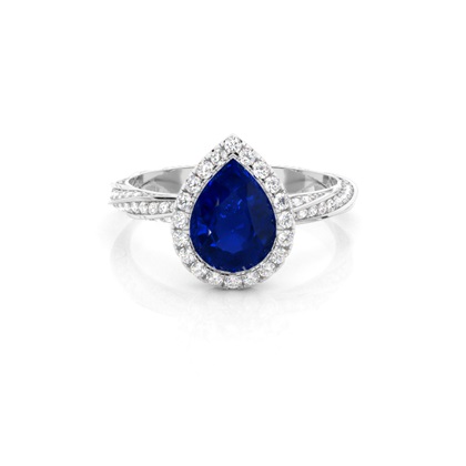Bezel Setting Blue Sapphire Halo Engagement Ring