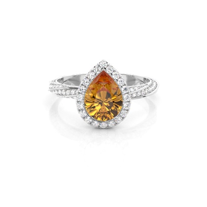 Bezel Setting Citrine Halo Engagement Ring