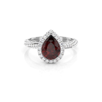 Bezel Setting Garnet Halo Engagement Ring