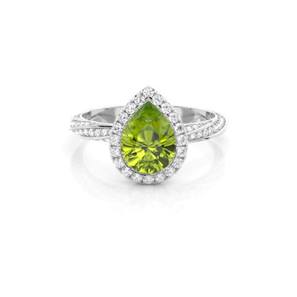Bezel Setting Peridot Halo Engagement Ring