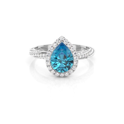 Bezel Setting Topaz Halo Engagement Ring