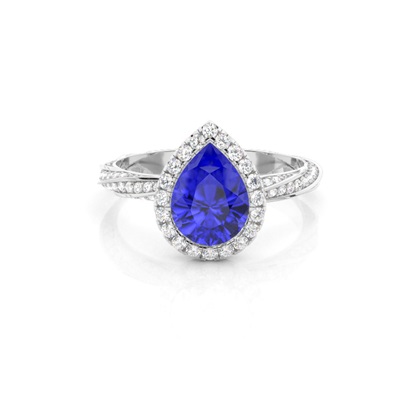 Bezel Setting Tanzanite Halo Engagement Ring