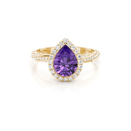 Bezel Setting Amethyst Halo Engagement Ring