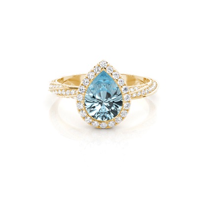 Bezel Setting Aquamarine Halo Engagement Ring