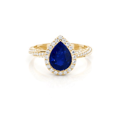 Bezel Setting Blue Sapphire Halo Engagement Ring