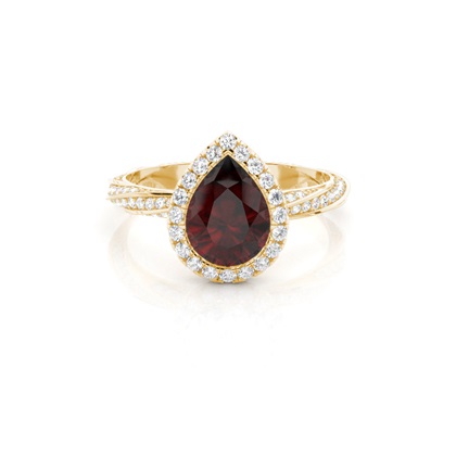 Bezel Setting Garnet Halo Engagement Ring