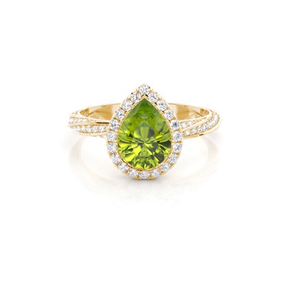 Bezel Setting Peridot Halo Engagement Ring