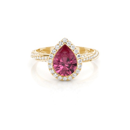 Bezel Setting Pink Tournamile Halo Engagement Ring