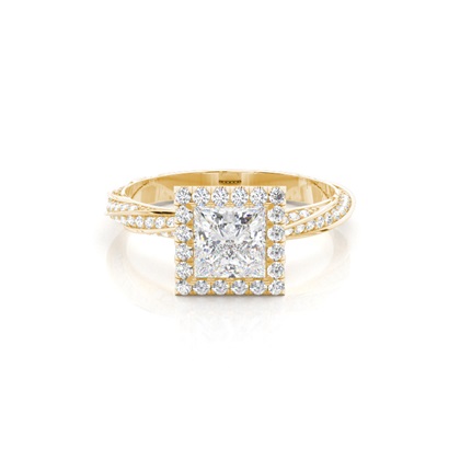 Princess Yellow Gold Halo Diamond Engagement Rings