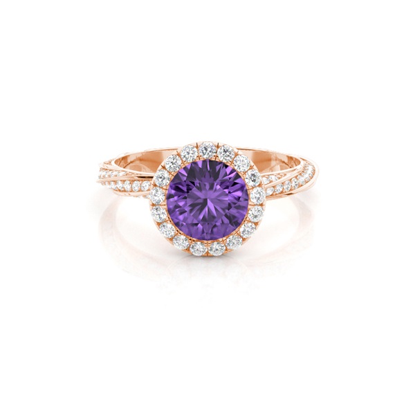 Bezel Setting Amethyst Halo Engagement Ring