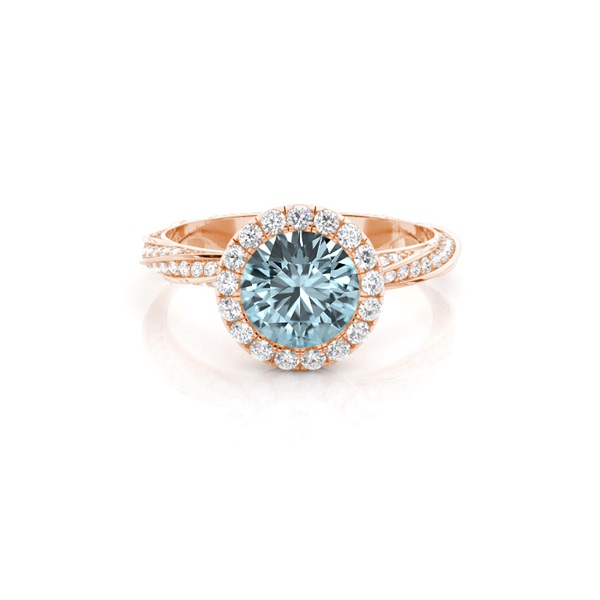 Bezel Setting Aquamarine Halo Engagement Ring