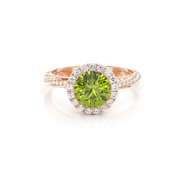 Bezel Setting Peridot Halo Engagement Ring