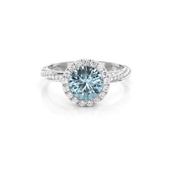 Bezel Setting Aquamarine Halo Engagement Ring