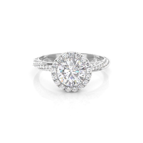 Bezel Set Moissanite Halo Engagement Ring