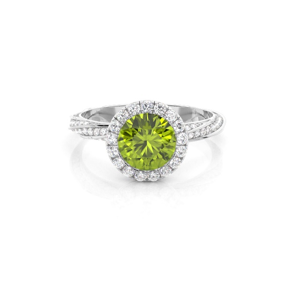 Bezel Setting Peridot Halo Engagement Ring