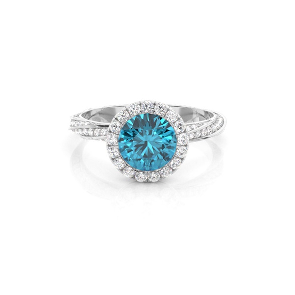 Bezel Setting Topaz Halo Engagement Ring