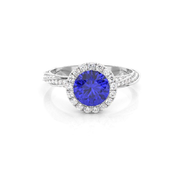 Bezel Setting Tanzanite Halo Engagement Ring