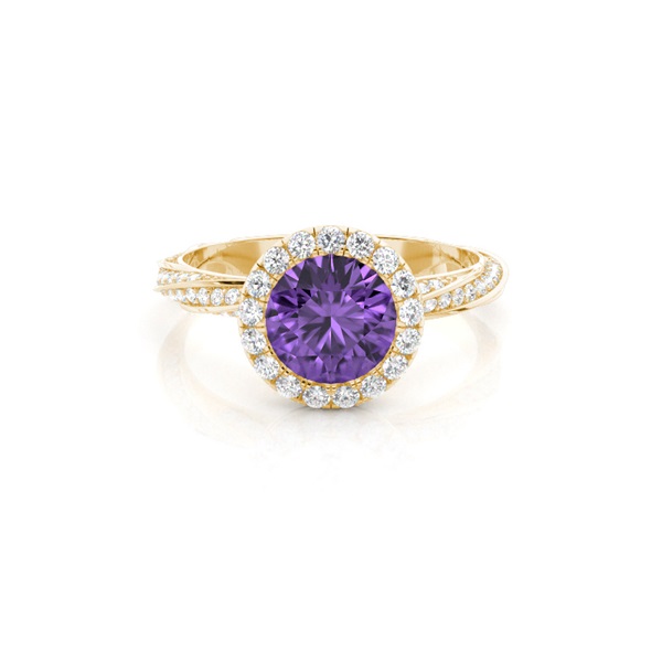 Bezel Setting Amethyst Halo Engagement Ring