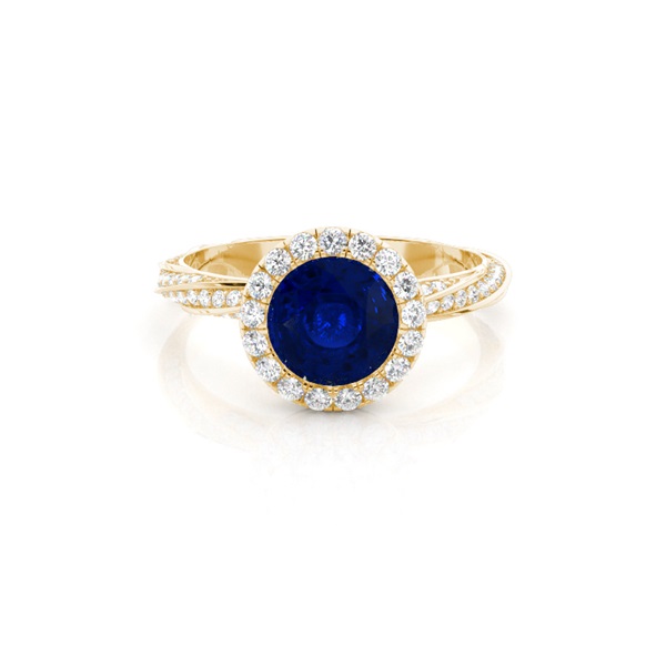 Bezel Setting Blue Sapphire Halo Engagement Ring