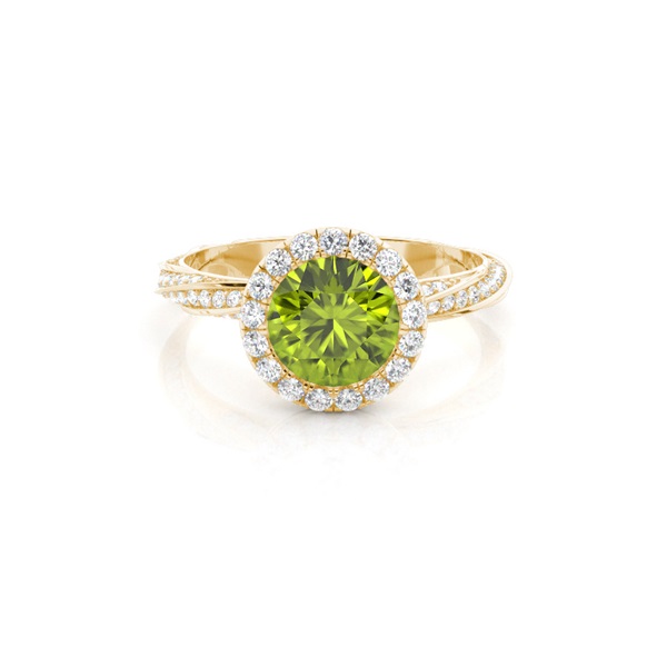 Bezel Setting Peridot Halo Engagement Ring