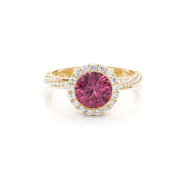 Bezel Setting Pink Tournamile Halo Engagement Ring