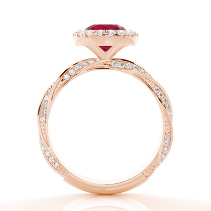 Lünette Fassung Rubin Halo Verlobungsring