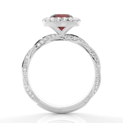 Lünette Fassung Granat Halo Verlobungsring