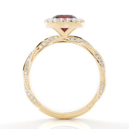 Lünette Fassung Granat Halo Verlobungsring