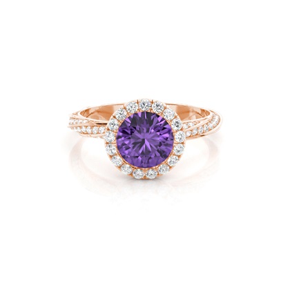 Bezel Setting Amethyst Halo Engagement Ring