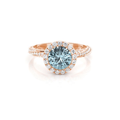 Bezel Setting Aquamarine Halo Engagement Ring