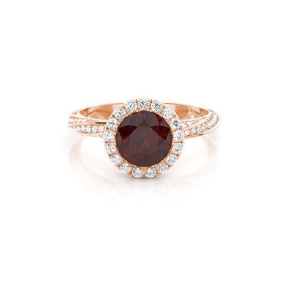 Bezel Setting Garnet Halo Engagement Ring