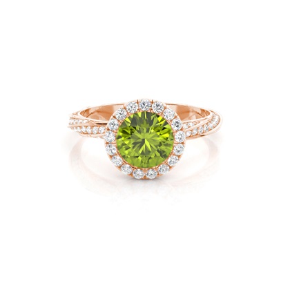 Bezel Setting Peridot Halo Engagement Ring