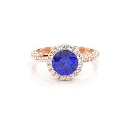 Bezel Setting Tanzanite Halo Engagement Ring