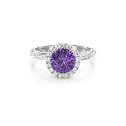 Bezel Setting Amethyst Halo Engagement Ring