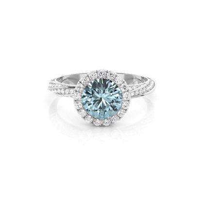 Bezel Setting Aquamarine Halo Engagement Ring