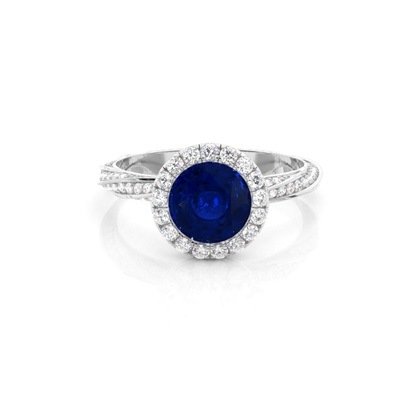 Bezel Setting Blue Sapphire Halo Engagement Ring