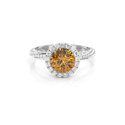 Bezel Setting Citrine Halo Engagement Ring
