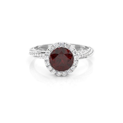 Bezel Setting Garnet Halo Engagement Ring