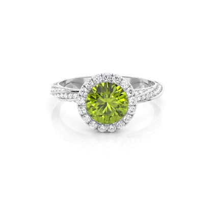 Bezel Setting Peridot Halo Engagement Ring
