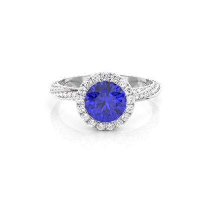 Bezel Setting Tanzanite Halo Engagement Ring