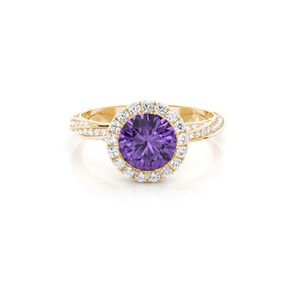 Bezel Setting Amethyst Halo Engagement Ring