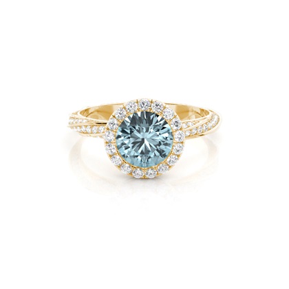Bezel Setting Aquamarine Halo Engagement Ring