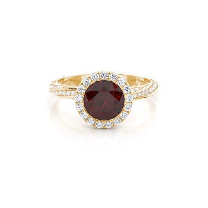 Bezel Setting Garnet Halo Engagement Ring