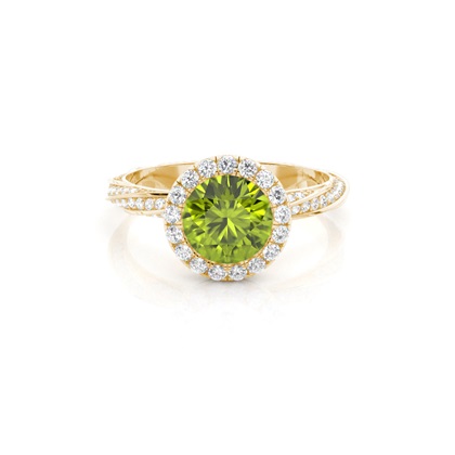 Bezel Setting Peridot Halo Engagement Ring
